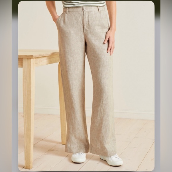 Garnet Hill oatmeal relax linen pants size:8 - Picture 1 of 16